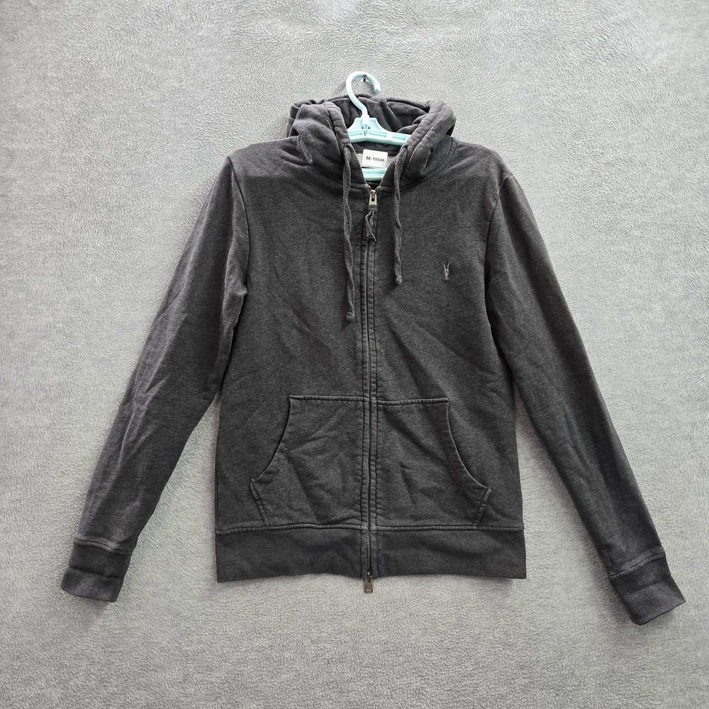Allsaints Women Hoodie XS Gray Longhorn Skull Embroidery Wilde Hoody Zipper